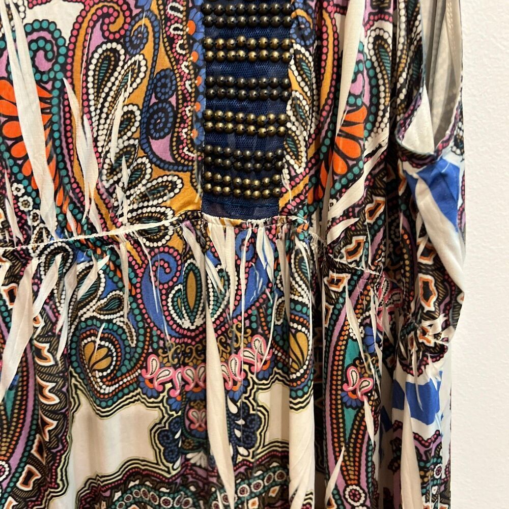 Boston Proper Womens Multicolor Maxi Dress M Pullover Beaded Paisley Boho Slinky - Picture 11 of 16